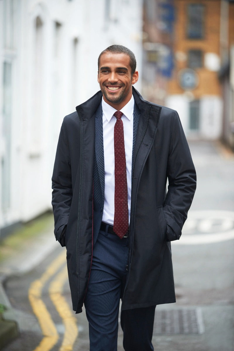 Black coat with tie cheap